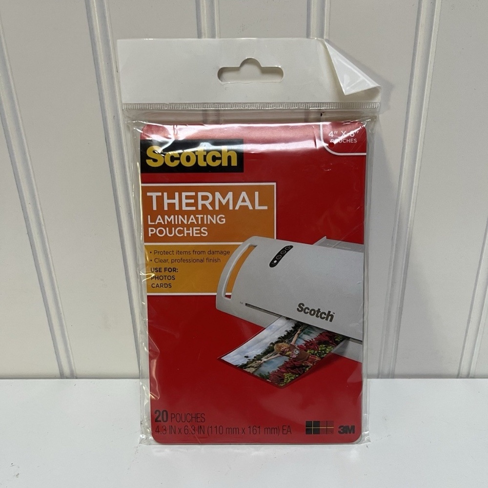New & Sealed Scotch 3M Photo/Card Thermal Laminating Pouches 20-Pack 4"x6"